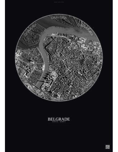 Belgrade Satellite View Poster 2.5km B&W | Gravura – Dark background
