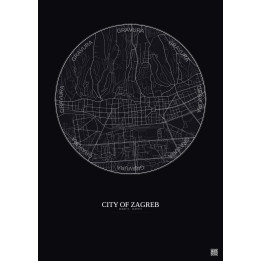 Affiche City Of Zagreb – Poster carte de ville 2.5km | Gravura – Fond foncé