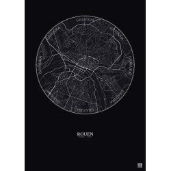 Affiche Rouen – Poster carte de ville 5km | Gravura – Fond foncé
