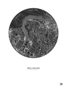 Belgrade Satellite View Poster 2.5km B&W | Gravura – Light background