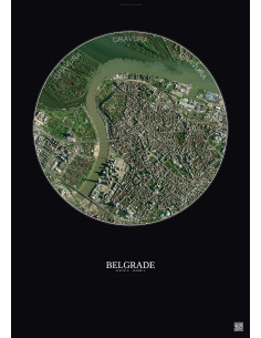 Affiche Belgrade – Poster vue satellite 2.5km Couleur | Gravura – Fond foncé