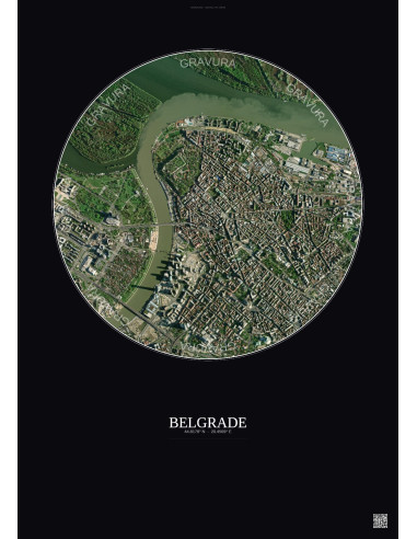 Affiche Belgrade – Poster vue satellite 2.5km Couleur | Gravura – Fond foncé