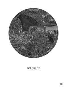 Belgrade Satellite View Poster 6km B&W | Gravura – Light background
