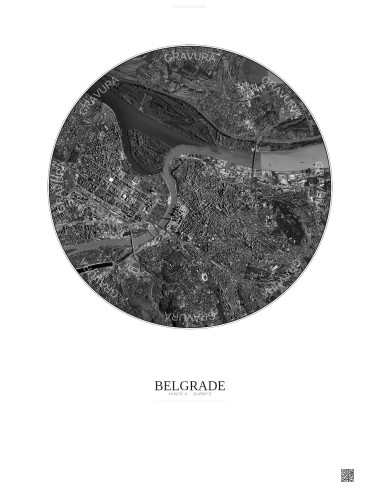Affiche Belgrade – Poster vue satellite 6km N&B | Gravura – Fond clair