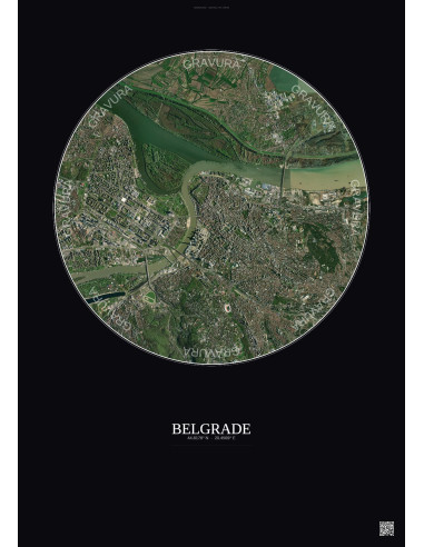 Belgrade Satellite View Poster 6km Color | Gravura – Dark background