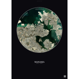 Manama Satellite View Poster 10km Color | Gravura – Dark background