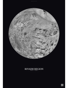 Riyadh Region Satellite View Poster 10km B&W | Gravura – Dark background