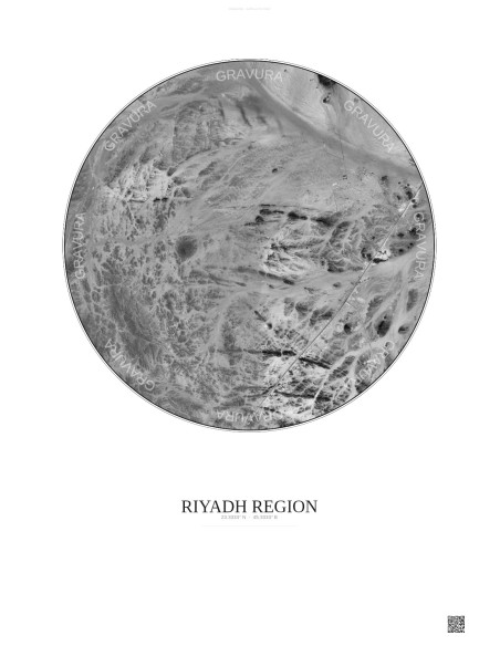 Riyadh Region Satellite View Poster 10km B&W | Gravura – Light background