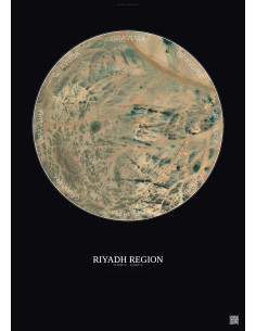 Riyadh Region Satellite View Poster 10km Color | Gravura – Dark background