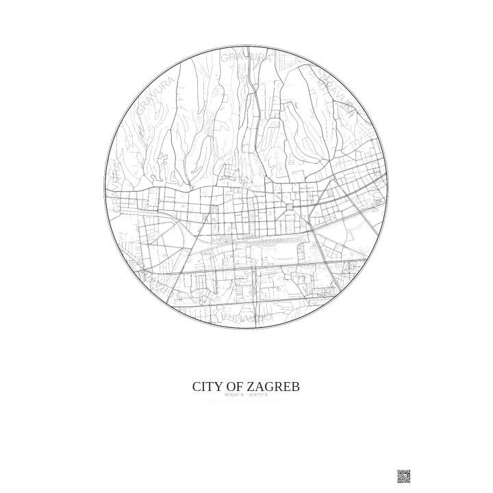 Affiche City Of Zagreb – Poster carte de ville 2.5km | Gravura – Fond clair