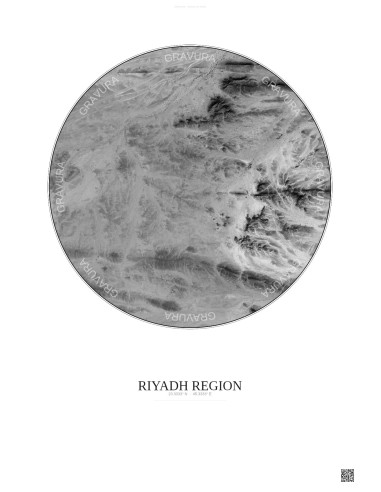 Affiche Riyadh Region – Poster vue satellite 2.5km N&B | Gravura – Fond clair