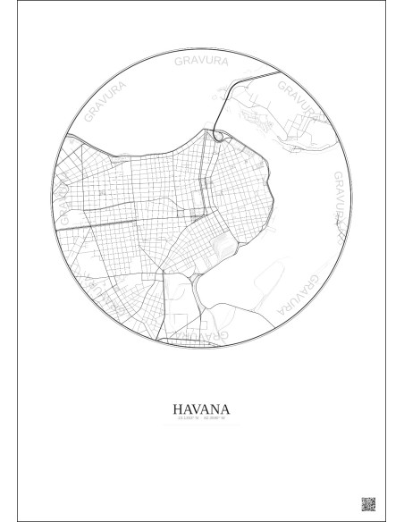 Havana City Map Poster 2.5km | Gravura – Light background