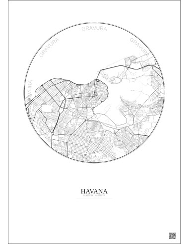 Havana City Map Poster 6km | Gravura – Light background