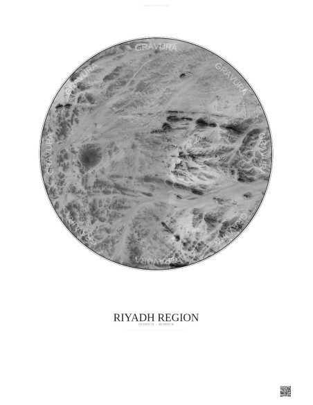 Affiche Riyadh Region – Poster vue satellite 6km N&B | Gravura – Fond clair