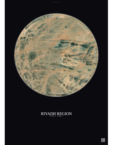 Affiche Riyadh Region – Poster vue satellite 6km Couleur | Gravura – Fond foncé