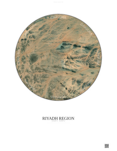 Affiche Riyadh Region – Poster vue satellite 6km Couleur | Gravura – Fond clair