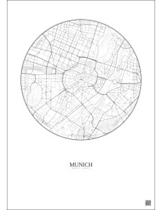 Affiche Munich – Poster carte de ville 2.5km | Gravura – Fond clair 2