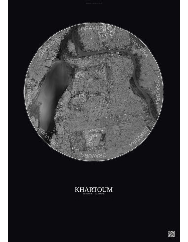 Khartoum Satellite View Poster 10km B&W | Gravura – Dark background