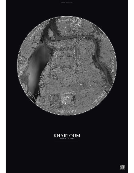 Khartoum Satellite View Poster 10km B&W | Gravura – Dark background