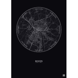 Affiche Rouen – Poster carte de ville 10km | Gravura – Fond foncé
