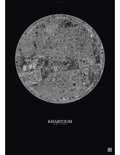 Khartoum Satellite View Poster 2.5km B&W | Gravura – Dark background