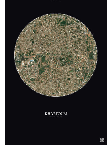 Affiche Khartoum – Poster vue satellite 2.5km Couleur | Gravura – Fond foncé