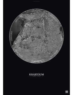 Khartoum Satellite View Poster 6km B&W | Gravura – Dark background