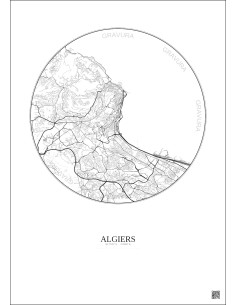 Affiche Algiers – Poster carte de ville 6km | Gravura – Fond clair 2