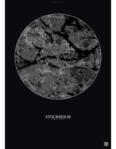 Stockholm Satellite View Poster 10km B&W | Gravura – Dark background