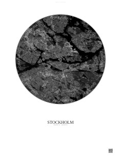 Affiche Stockholm – Poster vue satellite 10km N&B | Gravura – Fond clair