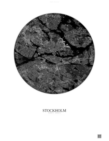 Affiche Stockholm – Poster vue satellite 10km N&B | Gravura – Fond clair