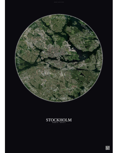 Stockholm Satellite View Poster 10km Color | Gravura – Dark background