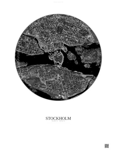 Affiche Stockholm – Poster vue satellite 2.5km N&B | Gravura – Fond clair