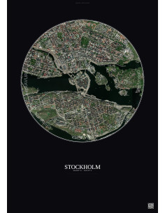 Affiche Stockholm – Poster vue satellite 2.5km Couleur | Gravura – Fond foncé