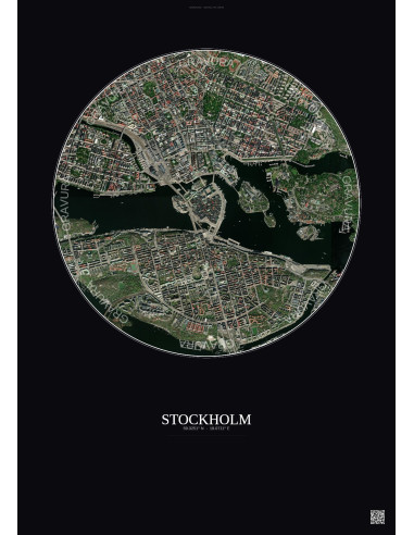 Affiche Stockholm – Poster vue satellite 2.5km Couleur | Gravura – Fond foncé