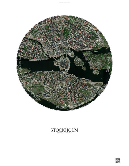 Affiche Stockholm – Poster vue satellite 2.5km Couleur | Gravura – Fond clair