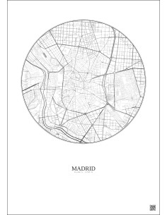 Affiche Madrid – Poster carte de ville 2.5km | Gravura – Fond clair 2