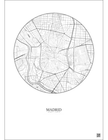 Madrid City Map Poster 2.5km | Gravura – Light background