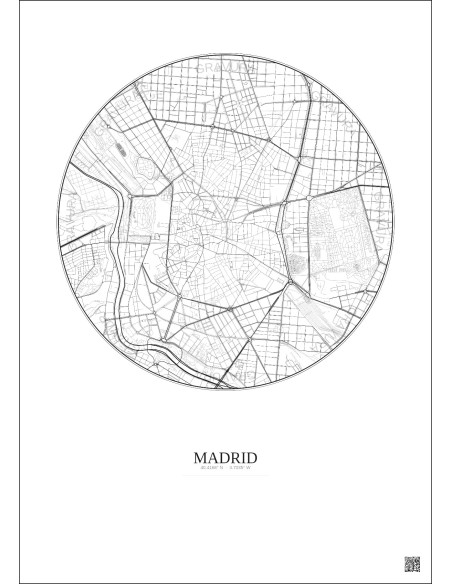Madrid City Map Poster 2.5km | Gravura – Light background