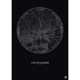 Affiche City Of Zagreb – Poster carte de ville 6km | Gravura – Fond foncé