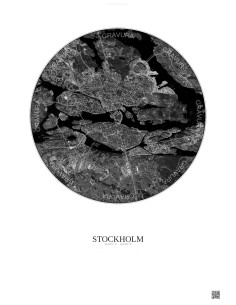 Affiche Stockholm – Poster vue satellite 6km N&B | Gravura – Fond clair