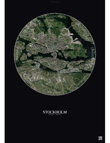 Affiche Stockholm – Poster vue satellite 6km Couleur | Gravura – Fond foncé
