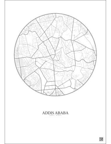 Addis Ababa City Map Poster 2.5km | Gravura – Light background