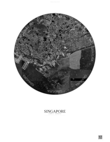 Affiche Singapore – Poster vue satellite 10km N&B | Gravura – Fond clair