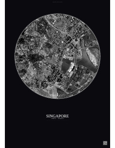 Singapore Satellite View Poster 2.5km B&W | Gravura – Dark background