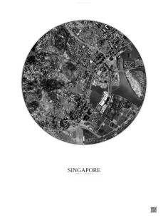 Singapore Satellite View Poster 2.5km B&W | Gravura – Light background
