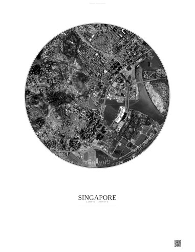 Singapore Satellite View Poster 2.5km B&W | Gravura – Light background
