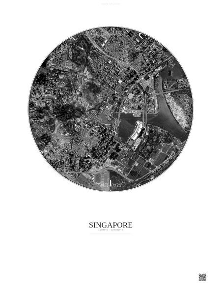 Singapore Satellite View Poster 2.5km B&W | Gravura – Light background