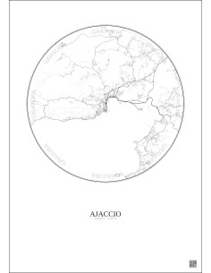 Affiche Ajaccio – Poster carte de ville 10km | Gravura – Fond clair 2
