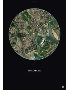 Affiche Singapore – Poster vue satellite 2.5km Couleur | Gravura – Fond foncé